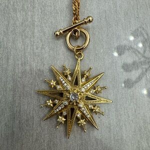 NWOT Celestial 10 Pointed Star 14K Gold Filled CZ Crystal Toggle Necklace